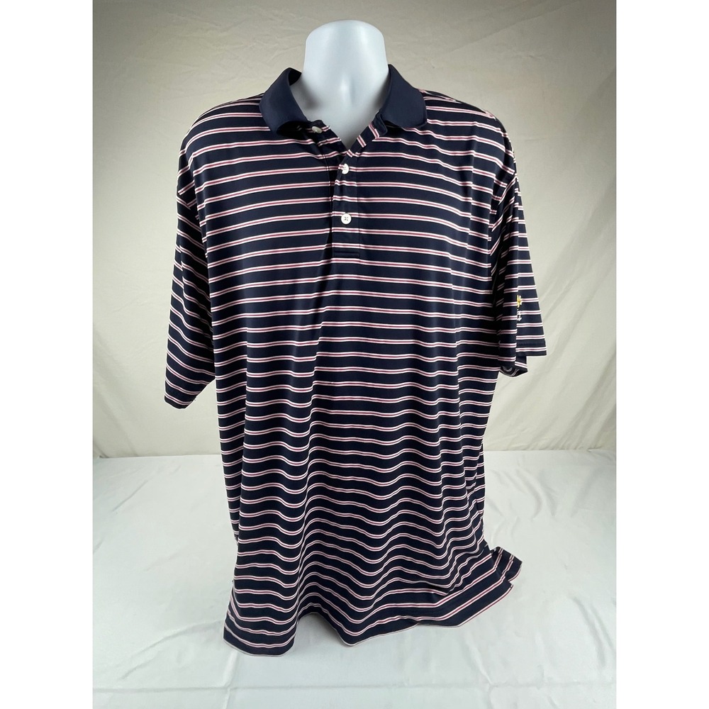 FootJoy Mens XXL Striped Golf Polo Shirt Navy Pink "The Republic Golf Club" FJ